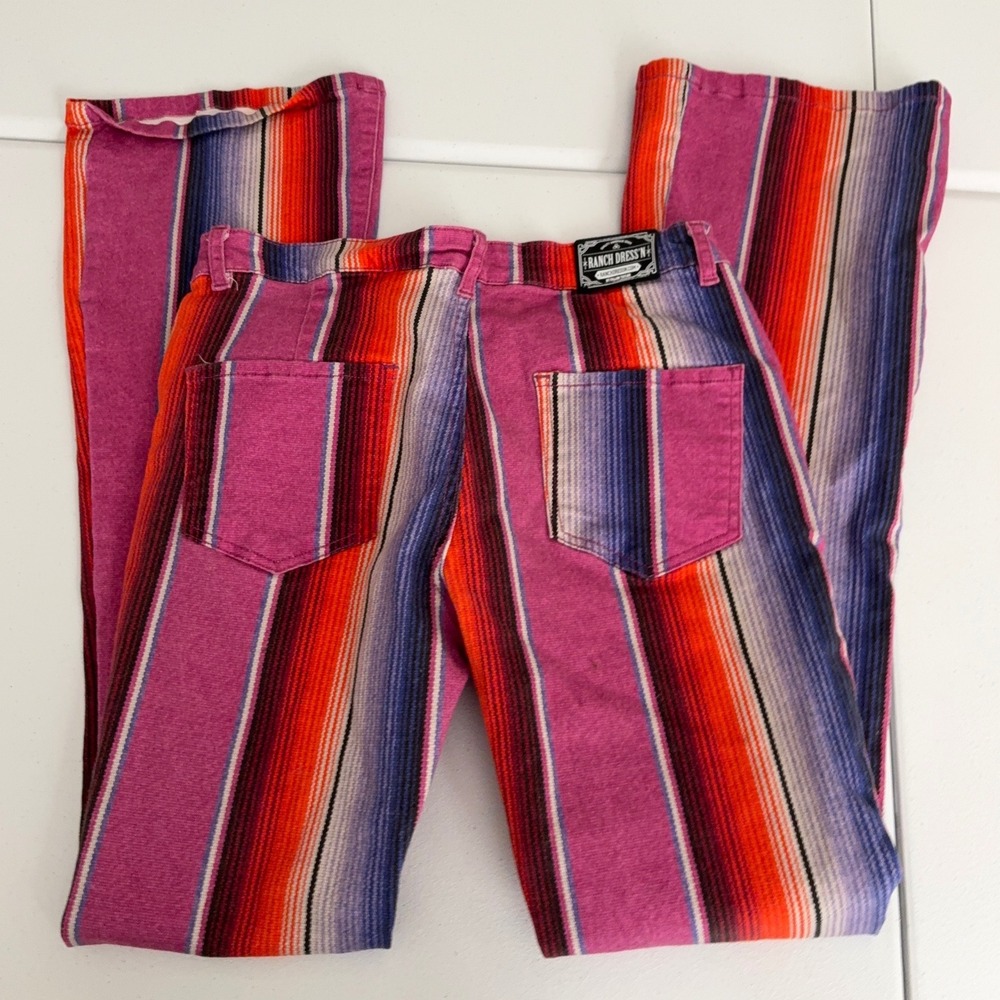 Ranch Dressn Youth Serape Flare Jeans Purple Striped Western Pants Size 16 a5